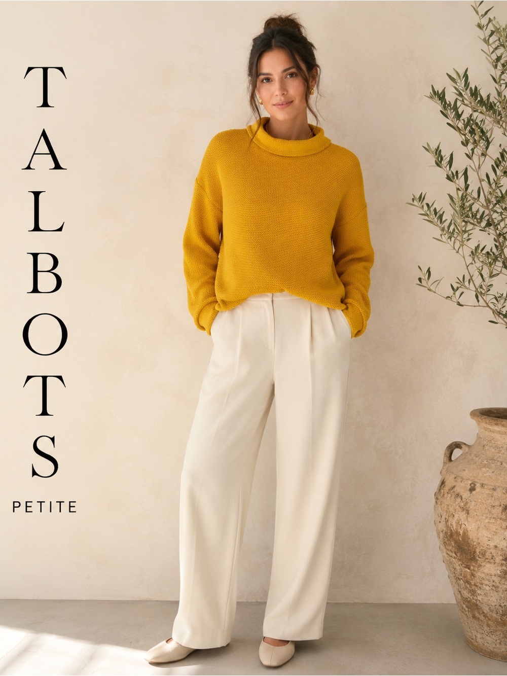 Talbots Petite Mustard Chunky Knit Turtleneck Pullover Sweater PM